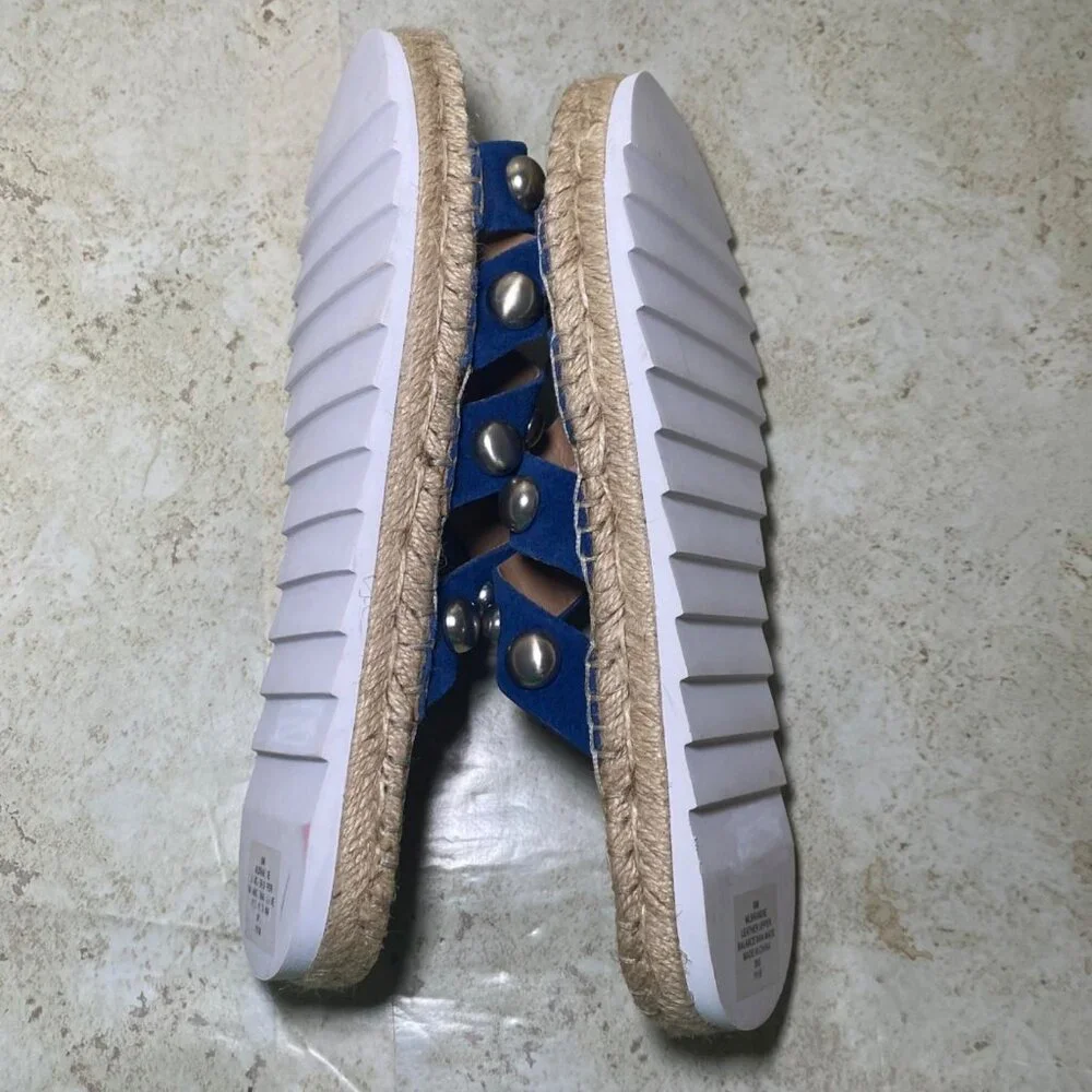 Womens Studded Blue Suede Espadrille‎  Sandals Jute Sole White Outsole - Size 9 - Picture 5 of 8